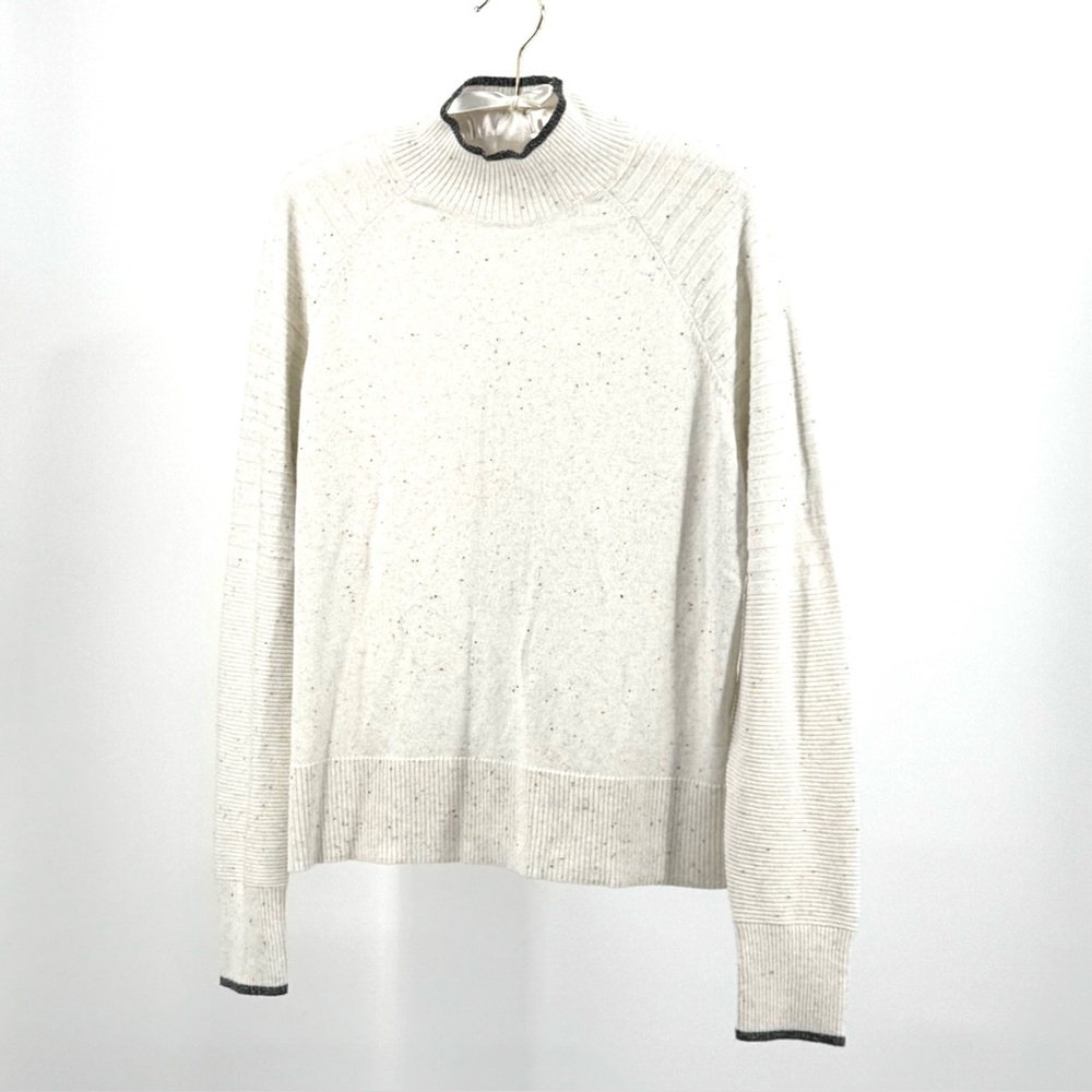 Smartwool Edgewood Mock Neck Merino Wool Blend Sweater in Natural Donegal Size L
